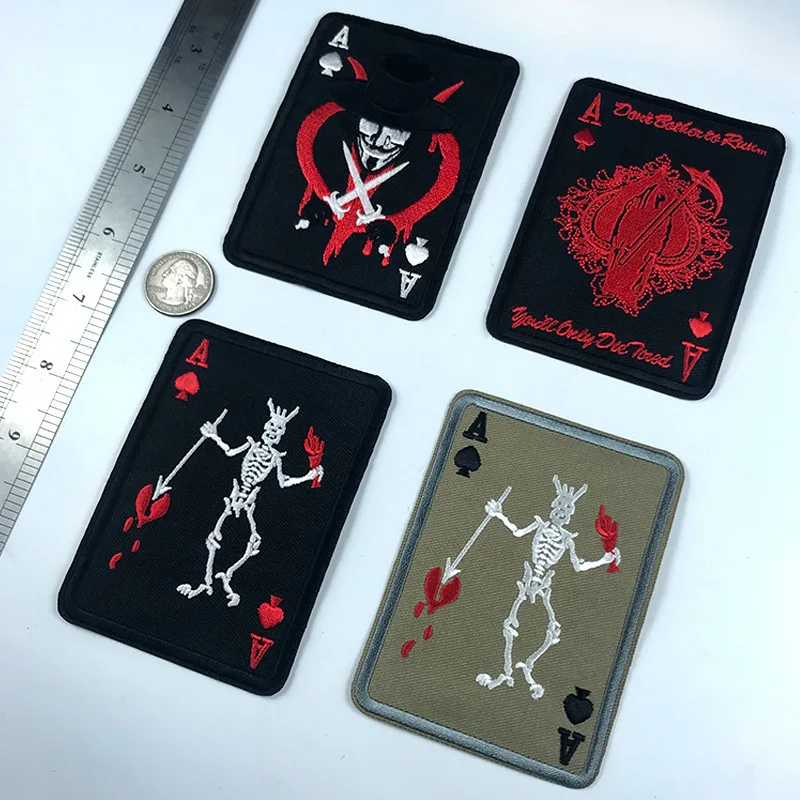 PGY Skull Poker Patches For Clothing Punk Death Card Poker Ace Of Spades Patches Iron DIY Bag Badges Egyptian Sticker On Coat