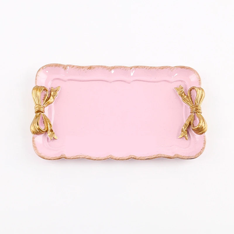 ¡Promoción! Bandejas de almacenamiento de pastel de arco rosa de estilo europeo, organizador de maquillaje, plato de postre, bandeja de decoración cuadrada, bandejas de almacenamiento de cocina