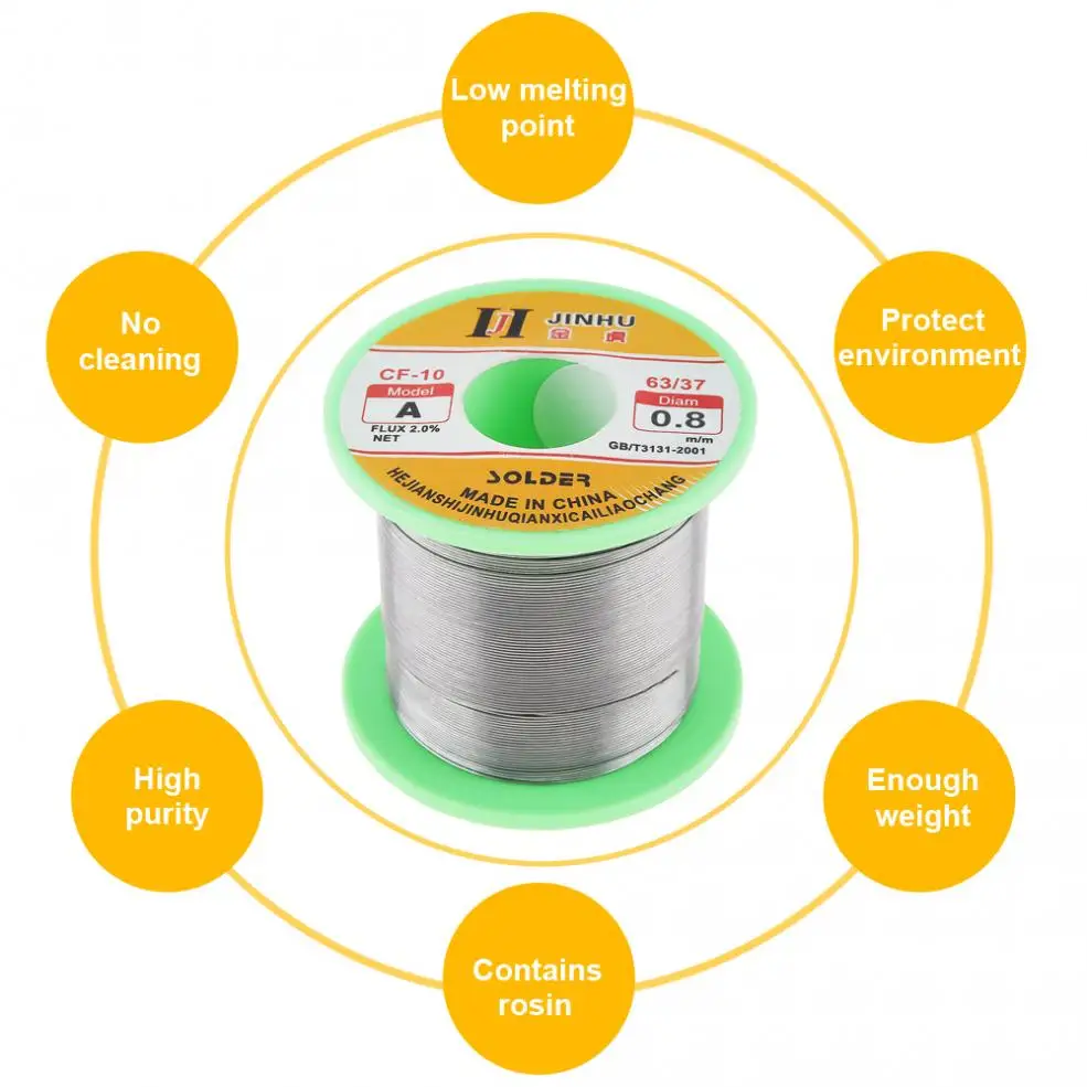 63/37 250G 0.8Mm 0.3Mm-2.0Mm Geen Schone Rosin Core Soldeer Met 2.0% Flux en Lage Smeltpunt Voor Elektrische Soldeerbout