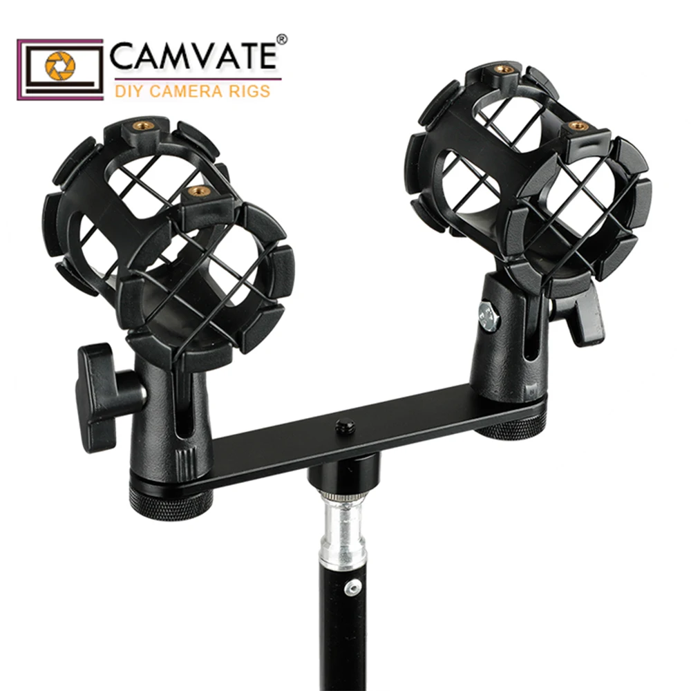 CAMVATE العالمي المزدوج ميكروفون يتصاعد قوس T-بار مع 1/4 "-20 أنثى إلى 5/8"-27 ذكر برغي ل الميكروفونات دعم