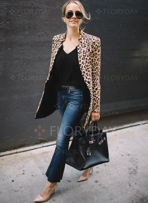 Hirigin Leopard Print Bussiness Coat 2018 Newest Fashion Women Sexy Winter Warm Wind Coat Cardigan Long Coat Clubwear