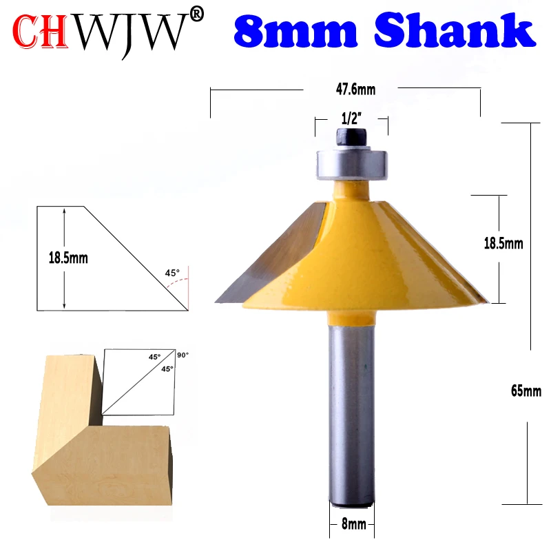 

1pc 8mm Shank High Quality Large 45 Degree Chamfer & Bevel Edging Router Bit Wood Cutting Tool woodworking router bits - Chwjw