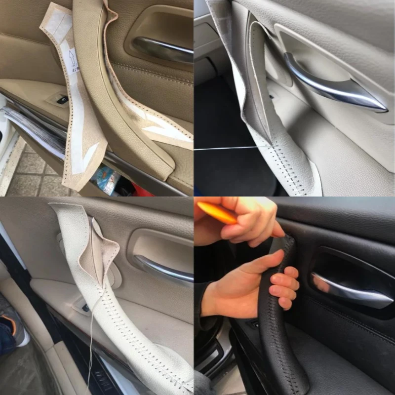 손 바느질 문 손잡이 당겨 마이크로 화이버 가죽 커버 트림, BMW 3 시리즈 E90 E91 2005 - 2012 325 330 318 RHD/LHD