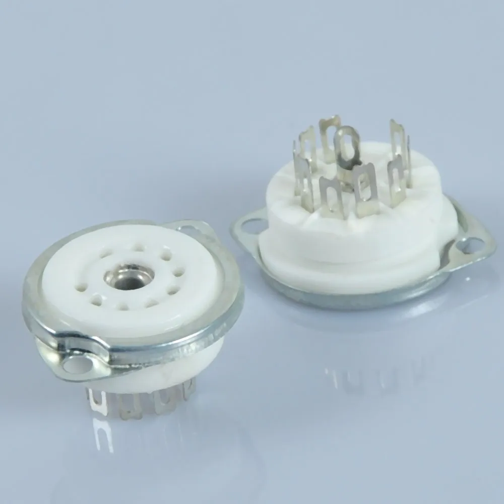 2pcs GZC9-F-G 9pin Audio Amp Sliver Tube Socket 12AX7 12AU7 ECC83 6922 Chassis Mount for Amplifier