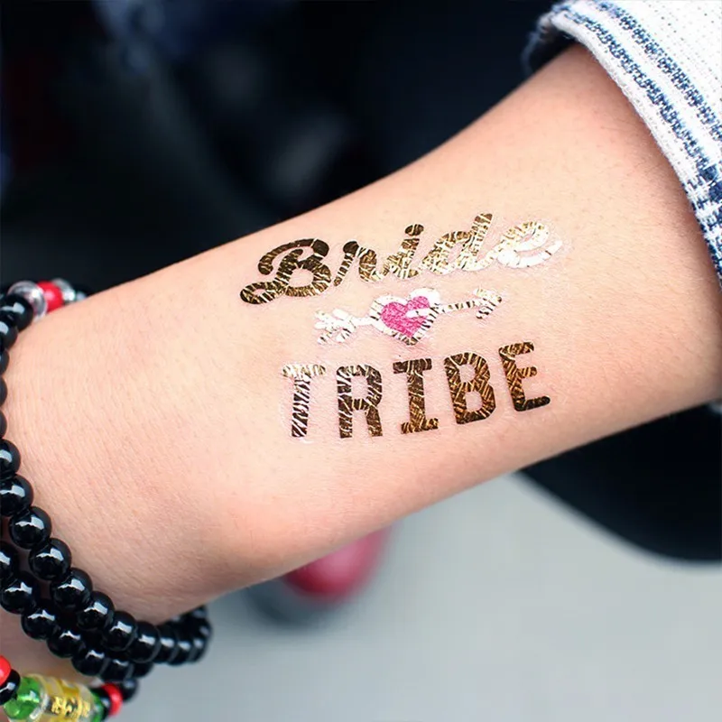 21cm *15cm Bride To Be Bachelorette Party Team Bride Bridesmaid Tribe Temporary Tattoo Golden Silver Sticker Wedding Supplies