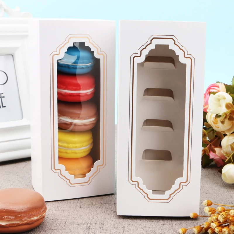 10 Pcs Macarons Box Pvc Window White Bronzing Kraft Paper Gift Packaging Box Kid Birthday Wedding Cake Boxes For Guests Candy