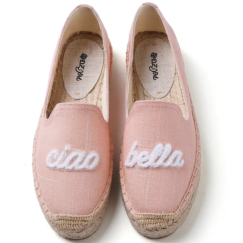 DZYM  Summer Italian Embroider Bella Ciao Sewing Canvas Espadrilles Women Flats Fishermen Shoes Hemp Moccasins Flax Loafers