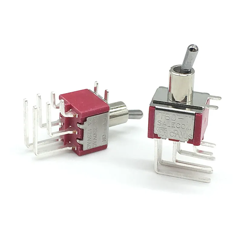 2pcs Miniature Latching Toggle Switch T80-T ON ON 6 pins DPDT 2 Position 3A/250V 5A/125V 6mm T8012L