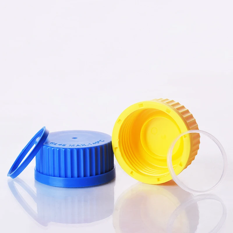 4pcs Yellow/Blue/Orange/Red/Green/White/Pink thread cap,GL45mm,Polypropylene material,Plastic Screw Cap with threaded bezel ring