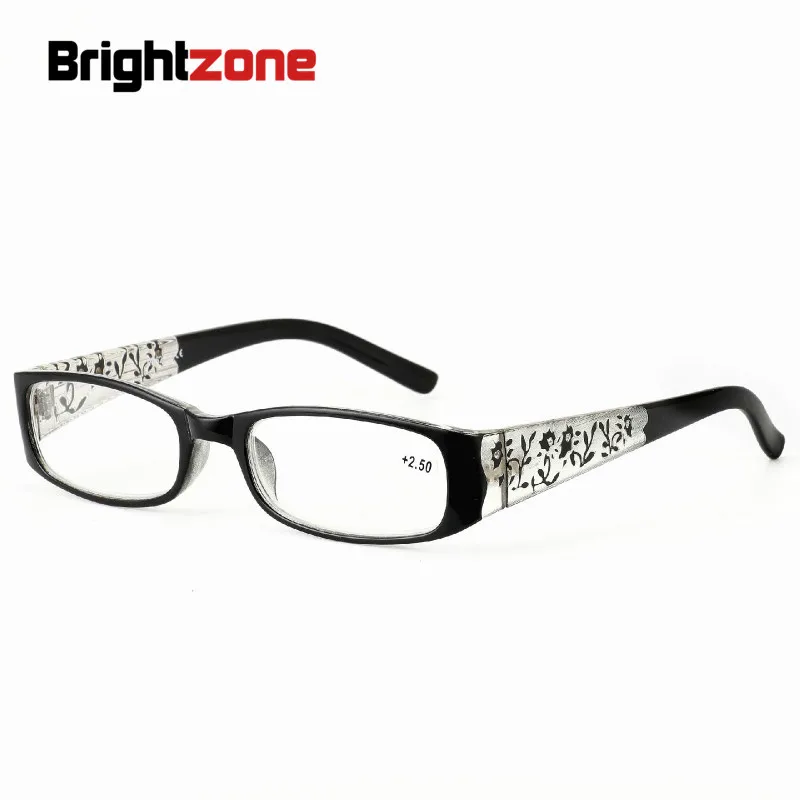 Brightzone Classic Transparent Optical Frame Carving Flower Diamonds Woman Presbyopic Reading Glasses Comfortable Hyperopia