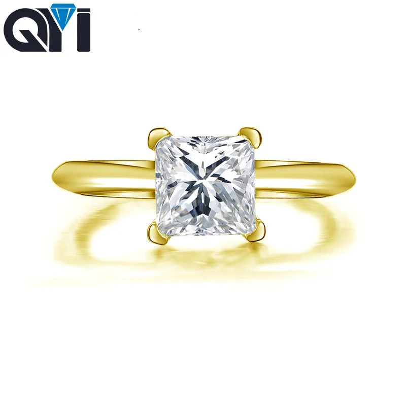 

QYI 1.25 Carat Princess Cut 14K Yellow Gold Rings Women jewelry Moissanite Diamond Engagement Ring