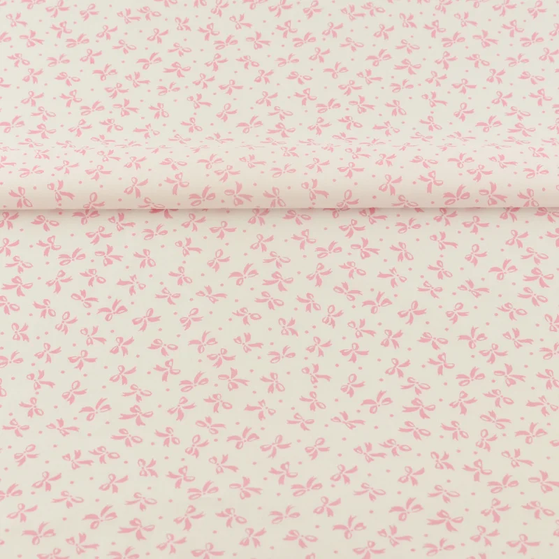 Disegni di fiocchi rosa Tecido bianco 100% tessuti di cotone decorazioni Patchwork per cucire biancheria da letto densa e morbida panno in Twill 6