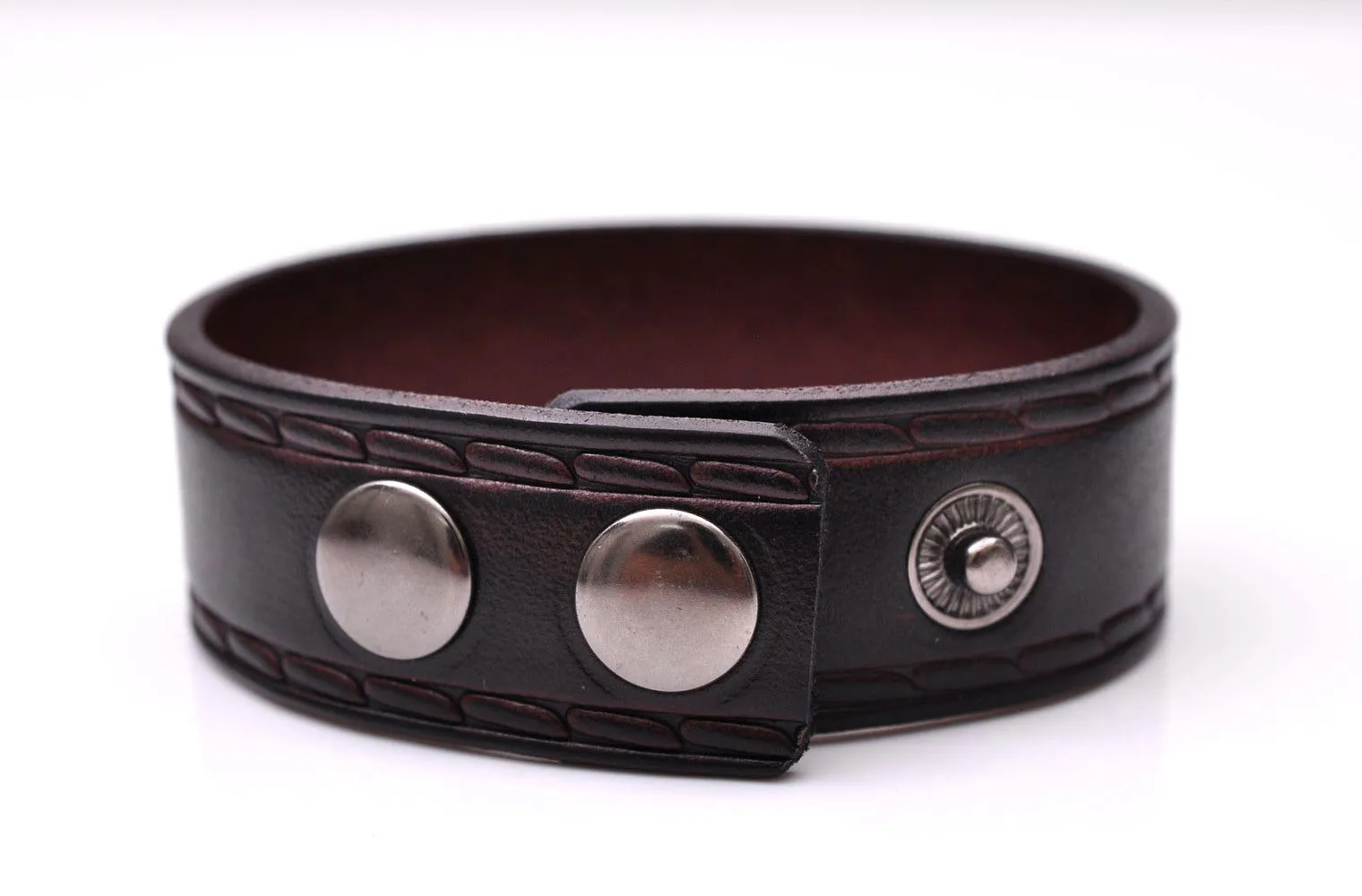 Retro Embossing Cool Genuine Leather Bracelet Wrap Cuff Wristband Strap Brown