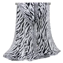 Zebra Print Long Chiffon Scarves For Women Fashion Shawl And Wraps Ponchos Spring Autumn Black White Striped Beach Silk Scarf