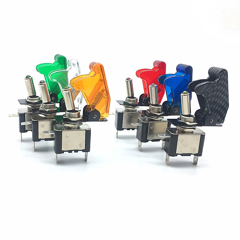 1PC Auto Car Boat Truck illuinated Led Toggle Switch With LED and Safety Cover Guard 12V 20A Red Blue White Green Yellow