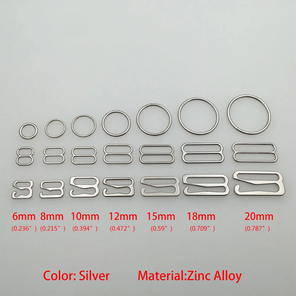 100pcs/lot Silver Bra Strap Adjustment Buckles Rings Sliders For Lingerie Adjustment DIY Accessories