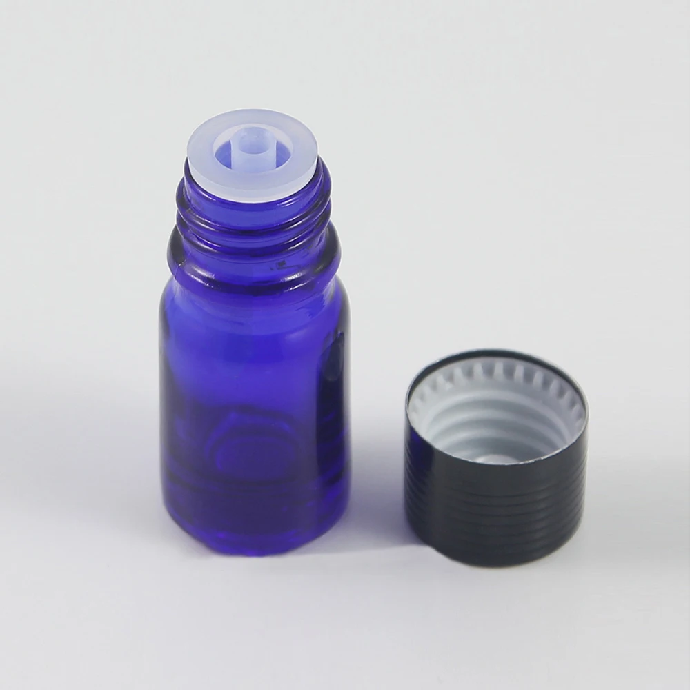 100PCS a lot glass bottle with black aluminium stopper 5ml travel glass dispenser