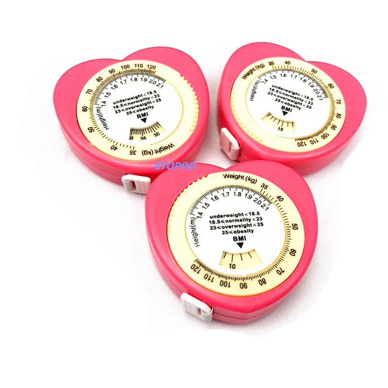 High Quality Pink color heart shape BMI Body Mass Index Retractable Tape Measure & Calculator For Diet Weight Loss 30pcs/lot