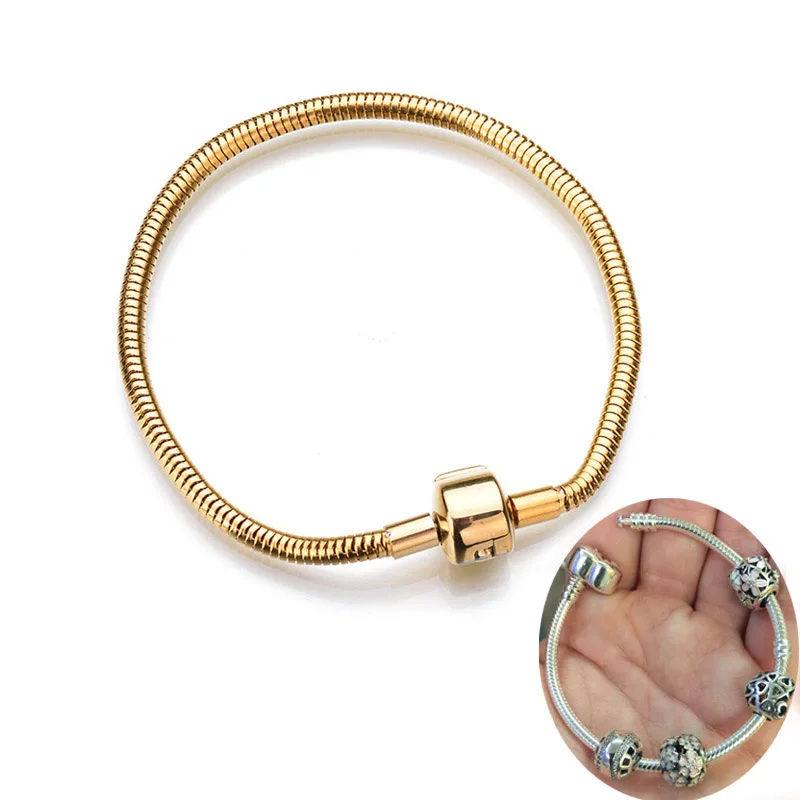 316L gold Silver color stainless steel Snake Chain Link Bracelet fit European Brand Bracelet Women DIY Jewelry Making 17-21cm