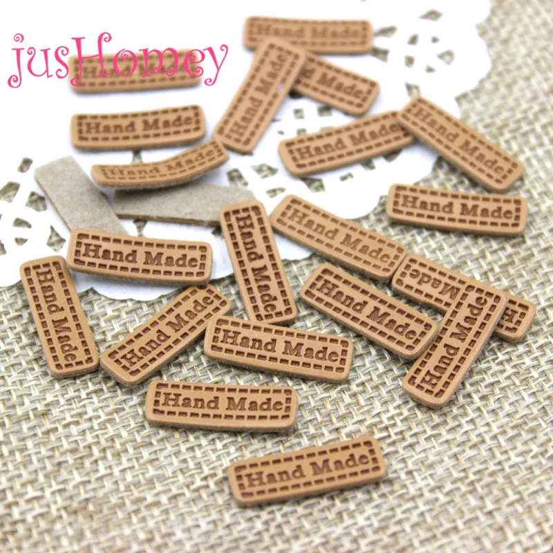 50PCS Mini Embossed HANDMADE Labels PU Faux Leather Tags 20x6mm for DIY Craft Embellishment, Favors, Patchwork Accessory