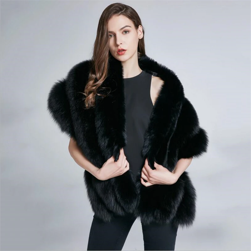 IANLAN Deluxe Womens Genuine Full-pelt Fox Fur Shawl Wrap Real Fur Long Stoles Winter Thick Warm Fur Shawl IL00426