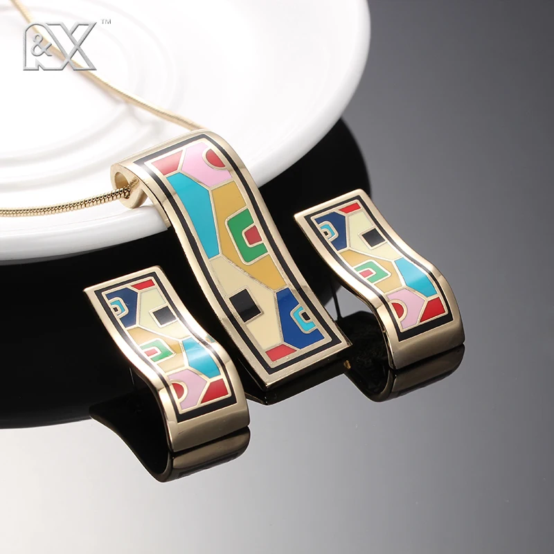 R&X Fashion Necklace/Earrings F252-f257 Girls Jewelry Sets Anniversary Fine Costume Sieraden Sets Enamel Jewelry Necklace Set CC