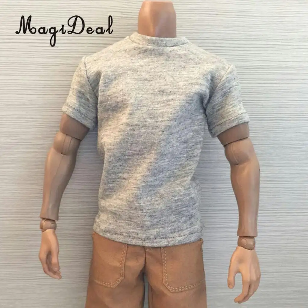 1/6 Cotton Black Loose Round Neck Short T-Shirt Top for 12 Inch Male Action Figure Body Clothes Acc