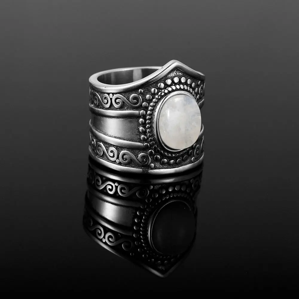 New Vintage Natural Moonstone Ring for Women 7*9MM Oval Big Gemstone S925 Silver Rings Fashion Personality Fine Jewelry Gifts