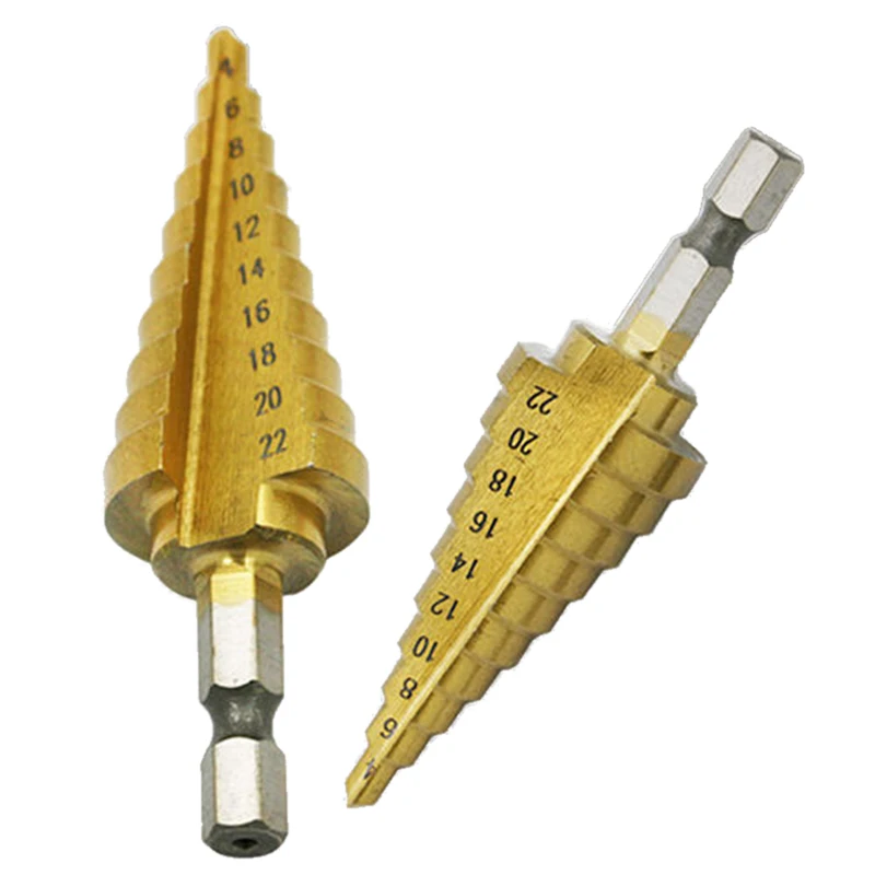 1pc x HSS Hex Titanium Coated Step Cone Drill Bit Hole Cutter Power Tools 4-22mm