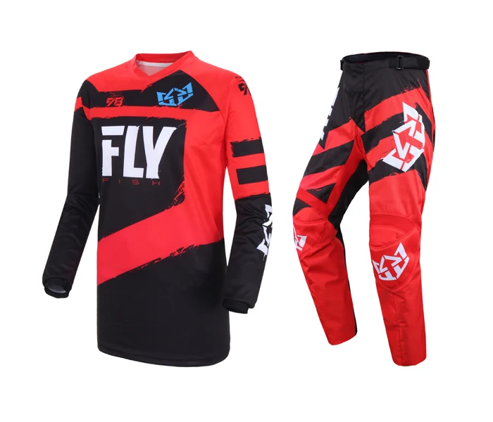 New Fly Fish Red Motocross F-16 Jersey & Pant Combo Set MX/ATV/BMX/MTB Riding Adult Racing Gear Set