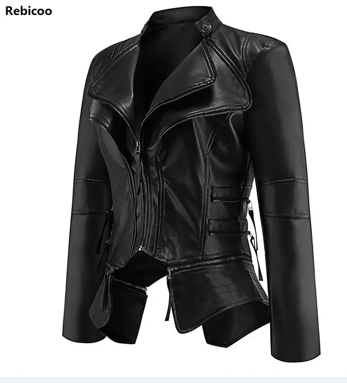 Gothic faux leather PU Jacket Women Winter Autumn Fashion Motorcycle Jacket Black faux leather coats Outerwear Coat HOT