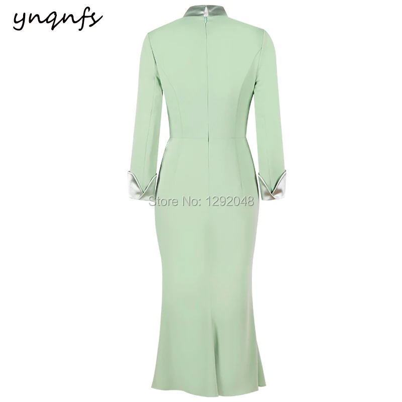 YNQNFS M40 Open-necked Dress Party Cocktail Mint Green Tea Length Long Sleeve Groom Mother Gown Mother of the Bride Dresses