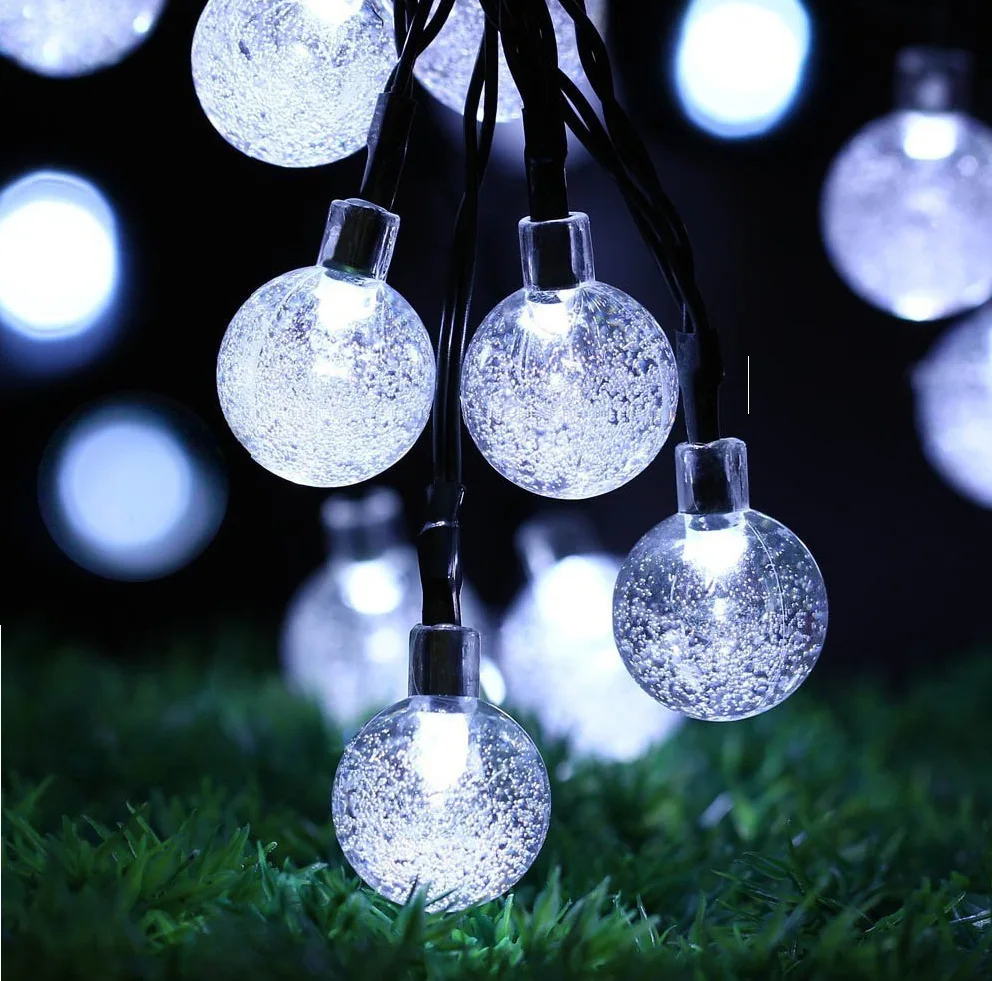 

30LED Solar String Lights Fairy White Bubble Ball String Lamps for Outdoor Christmas Party Wedding Holiday Decorations