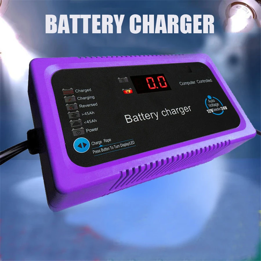 Battery Charger Microcomputer Repair Battery Charger With LCD Display US Plug 12V/24V 200AH for Car Motorcycle