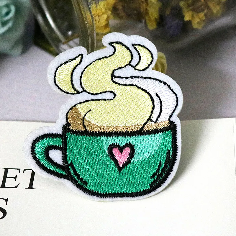 Coffee Cup Iron-on Patches for Clothing Bags Jackets Sewing Appliques Motif Clothes Stickers Embroidery Patch Cute Parches Badge