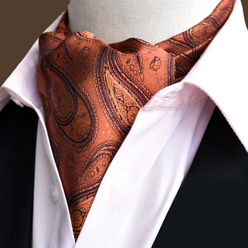 Men\'s Vintage Paisley Floral Formal Cravat Ascot Tie Scrunch Self British Style Gentleman Polyester Silk Necktie Wedding Party