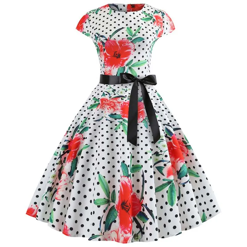 Women Summer Dress Floral Print Retro Vintage 1950s 60s Casual Party Office Robe Rockabilly Dresses Vestido Mujer