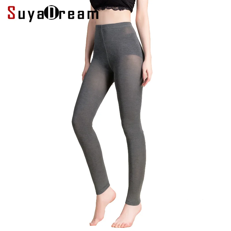 SuyaDream legginsy damskie 50% jedwab 30% bawełna 20% elastan solidne, wąskie legginsy pełnej długości spodnie z dołem 2022 nowy czarny szary