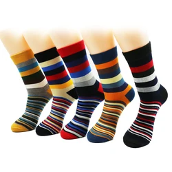 Men's Color  Latest Design Popular Striped  Suit Fashion Designer Coloured Cotton Socks 5 Pairs