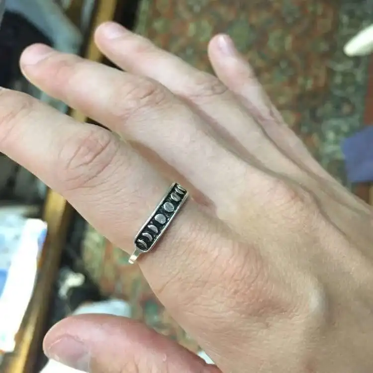Retro Minimalist Moon Phase Ring Designed to stack with simple stacking bands stunning Moon Phase Ring