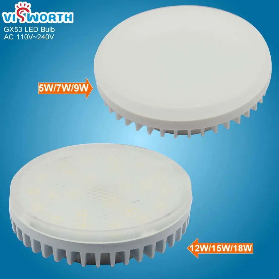 VisWorth-GX53 Led 램프, SMD2835 5W 7W 9W 12W 15W 18W, 램프, LED 캐비닛 LED 전구, 스포트라이트, AC 110V220V, 따뜻한 차가운 백색 Led 조명