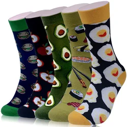 Men Socks Funny Skate Cartoon Avocado Apple Egg Hamburger Happy Food Harajuku Hip Hop Street Style Fashion Cotton Short Socks