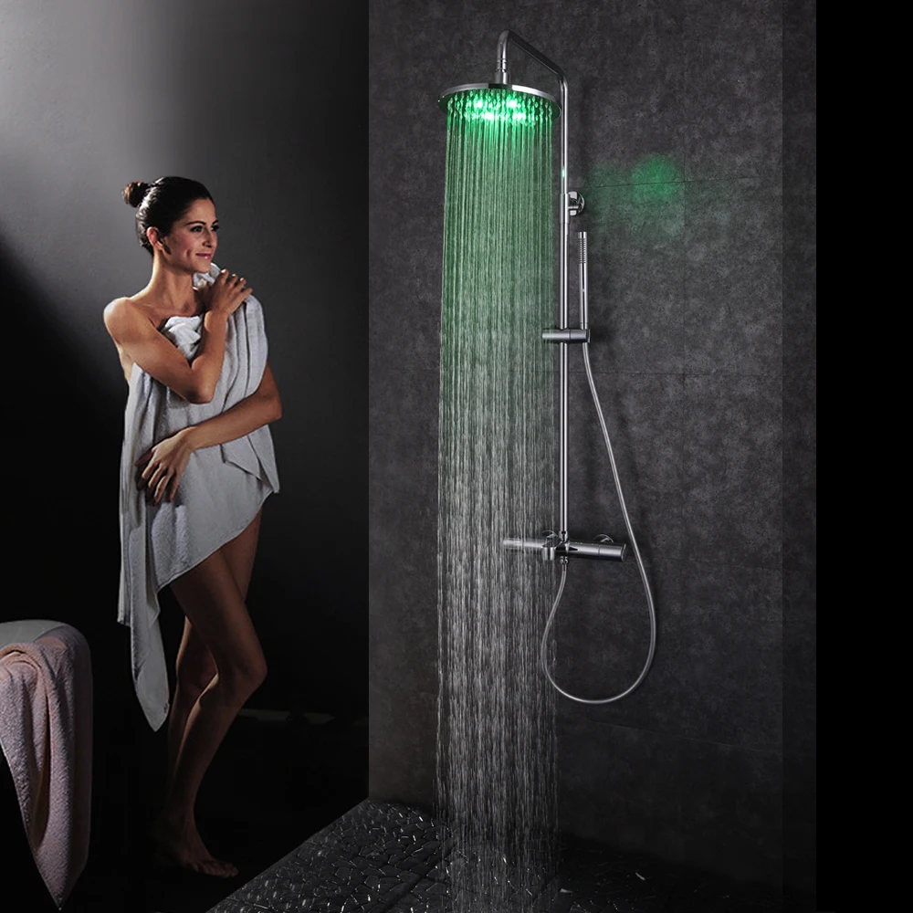 

SKOWLL Bathroom Rain Shower System Rainfall Shower Set LED Rainfall Shower Head Sets For Bathroom with Faucet SK-9101, Chrome