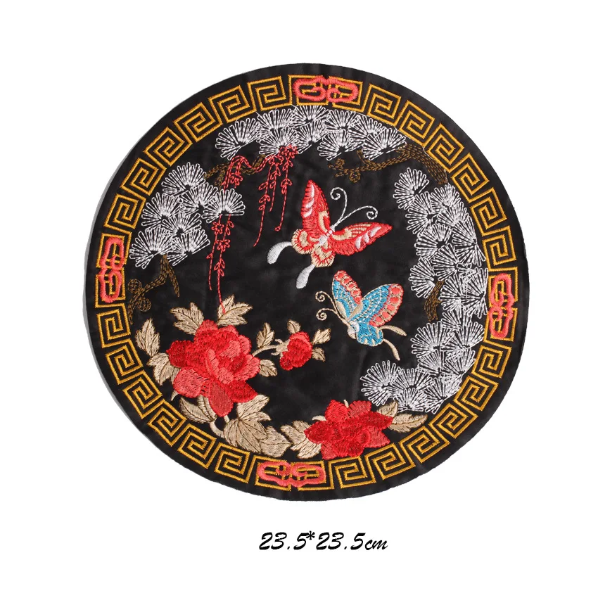 PGY Fish Lotus Embroidered Patches Sew On For Clothing DIY Applique Stickers Clothes Sew Badges Chinese Style Big Sticker