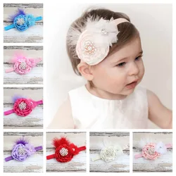 baby headband girls newborn cute feathers elastic hair band baby newborn Pearl Flower Headband girls Children hair accessories