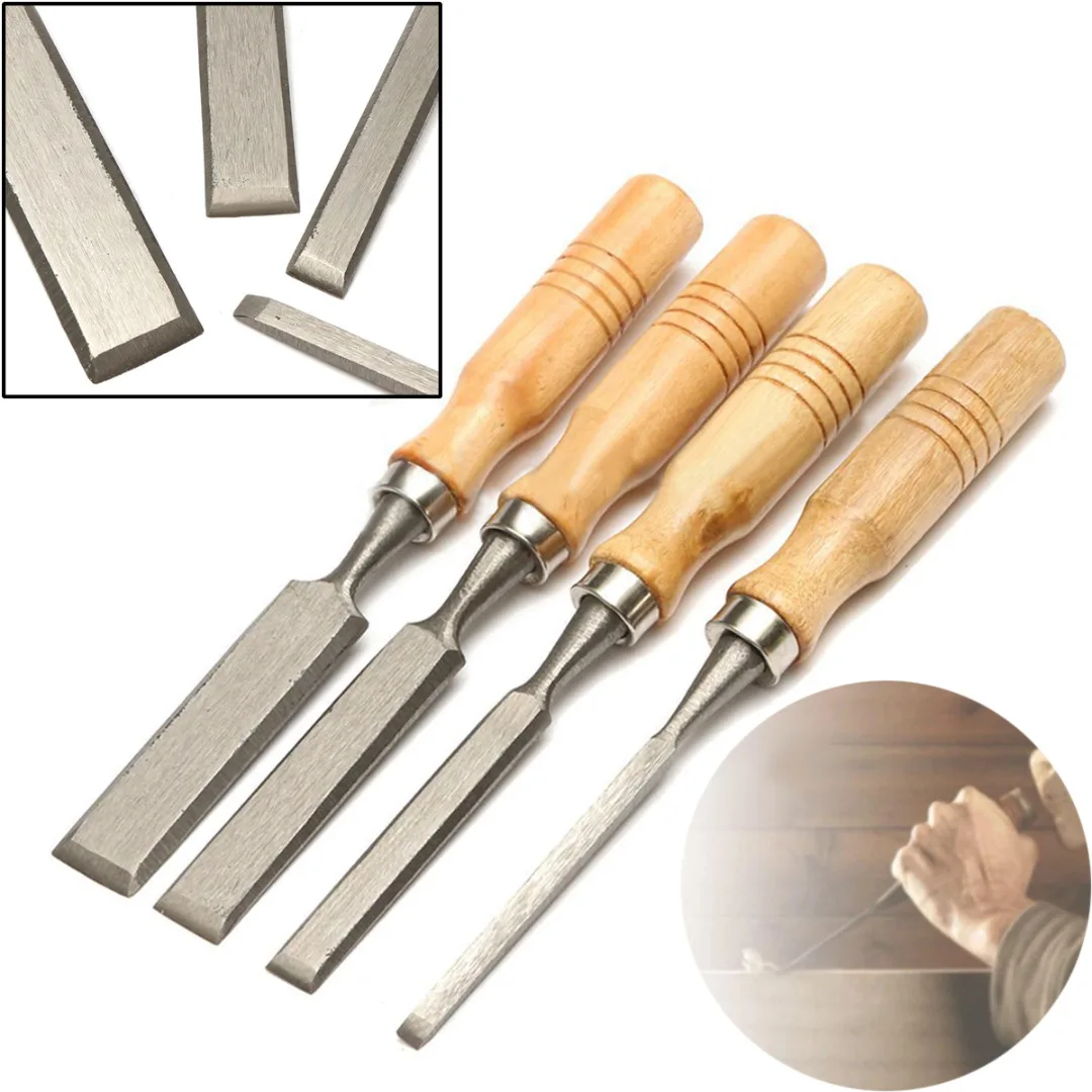 4pcs/set  8/12/16/20mm Woodworking Carving Hand Chisels Tool Set with Wooden Handle