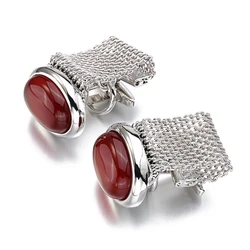 Hot Luxury Red Onyx Cufflinks for Mens High Quality ellipse Stone chain Cuff links Lepton Brand Men Shirt Cuffs Cuff links