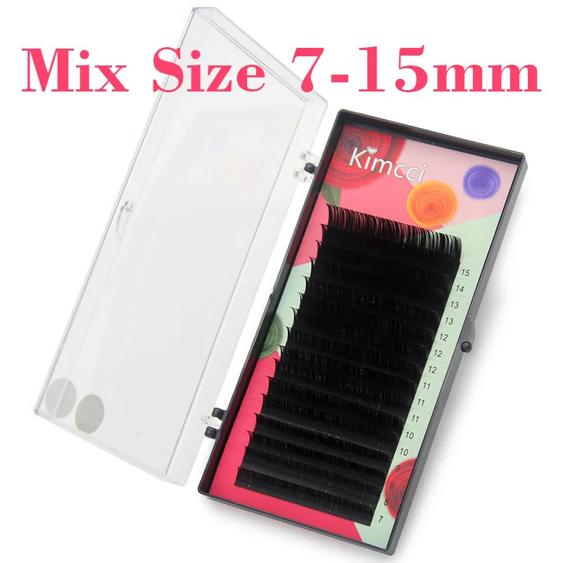 Kimcci 16Rows 7-15mm Mix Length Faux Eyelash Extension 3D Russian Volume False Mink Individual Eyelashes Makeup Eye Lashes Cilia