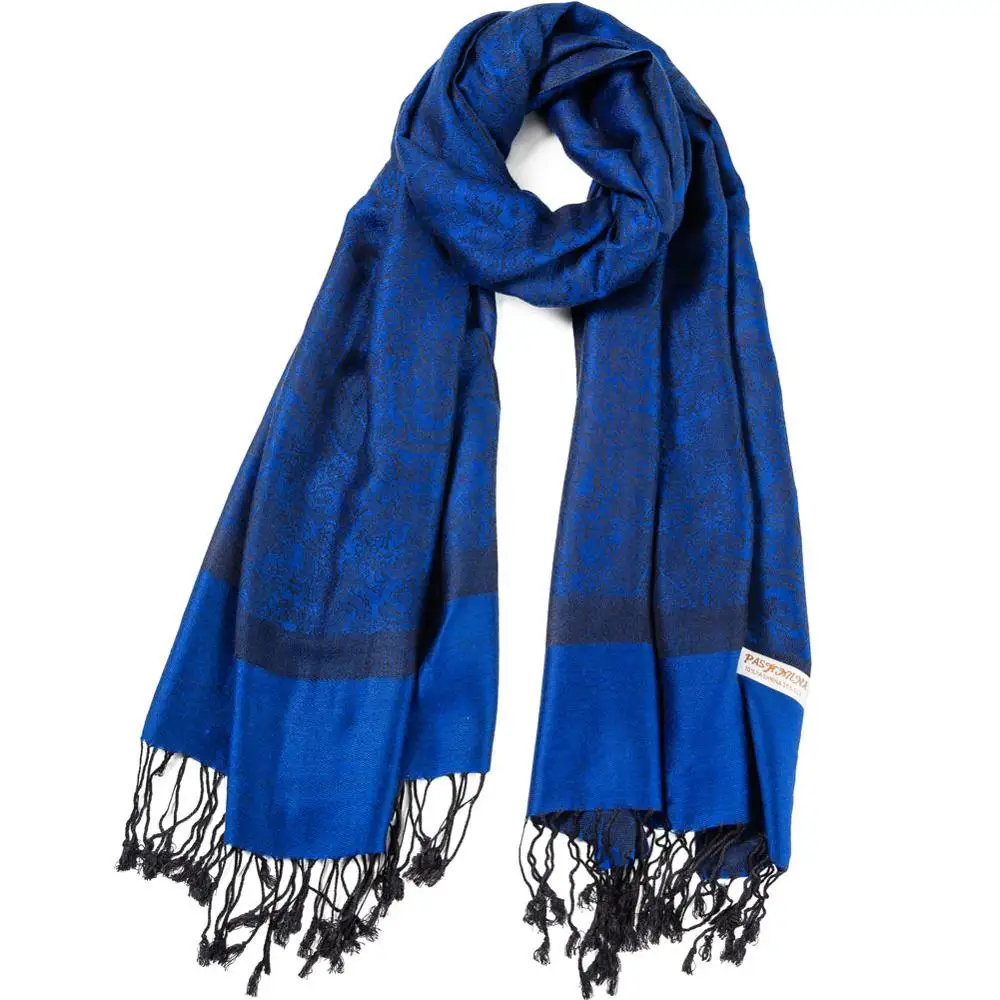 

Pashimina Silk Paisley Scarf Women Warp Winter Spring Autumn Shawl Cashmere Hijab Long 2 Tones Soft Large Gift Blue Black