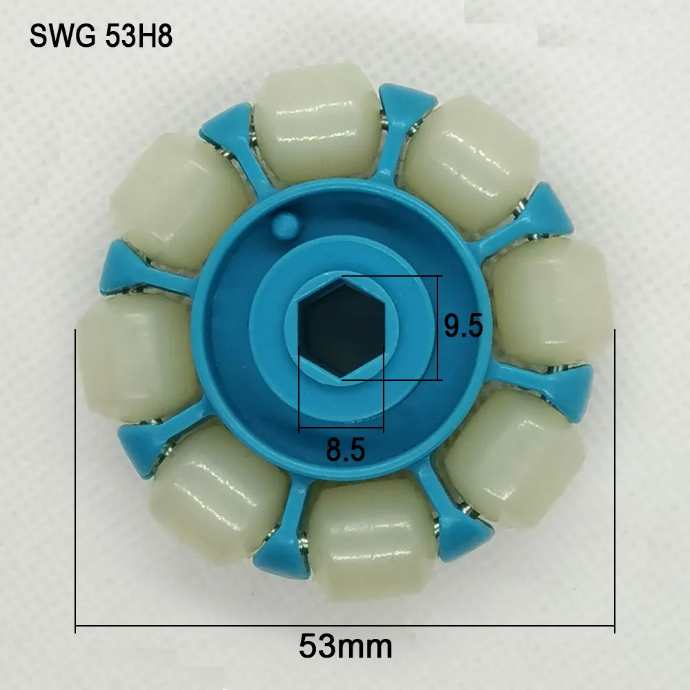 53mm two ways hexagon multi-direction M8 plastic conveyor roller Nylon ABS glass table transfer caster diy ML-53 robot wheels